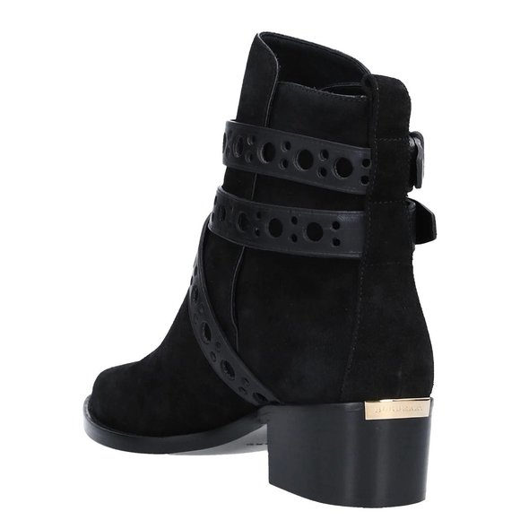 BURBERRY Black Suede Metal Logo Ankle Boots - Picture 6 of 15